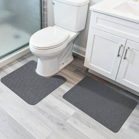 Bosap Badezimmerteppich-Set, 2-teilig, dünne Badezimmermatten, WC-Vorleger, schnell trocknend, rutschfest, maschinenwaschbar, niedriger Flor, saugfähige Badematten, Dusche, Waschbecken