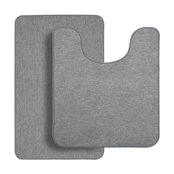 Bosap Badezimmerteppich-Set, 2-teilig, dünne Badezimmermatten, WC-Vorleger, schnell trocknend, rutschfest, maschinenwaschbar, niedriger Flor, saugfähige Badematten, Dusche, Waschbecken