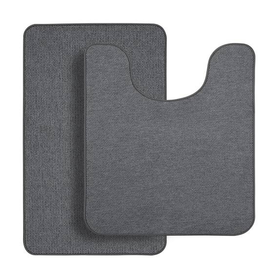 Bosap Badezimmerteppich-Set, 2-teilig, dünne Badezimmermatten, WC-Vorleger, schnell trocknend, rutschfest, maschinenwaschbar, niedriger Flor, saugfähige Badematten, Dusche, Waschbecken