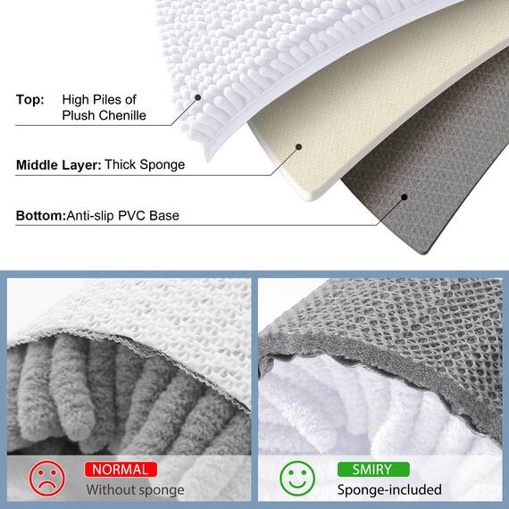 smiry Badezimmerteppiche und -matten-Set, 2-teilig, Chenille-Badematten-Set, maschinenwaschbar, trocken, rutschfest, saugfähig, Dusche und Badewanne (50.8 x 81.3 cm + 43.2 x 61 cm, weiß)