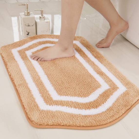 COSY HOMEER Extra dickes Badwäsche-Set, Teppiche, rutschfeste Badematten, weicher Plüsch, 100 % starkes Polyester, für Wohnzimmer, Badezimmer, wasserabsorbierend, Beige, 61 x 91 cm
