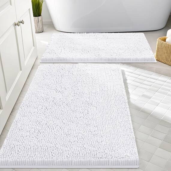 smiry Badezimmerteppiche und -matten-Set, 2-teilig, Chenille-Badematten-Set, maschinenwaschbar, trocken, rutschfest, saugfähig, Dusche und Badewanne (50.8 x 81.3 cm + 43.2 x 61 cm, weiß)