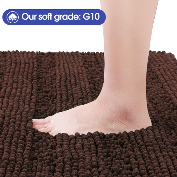ACCUMTEK Gestreifter Badezimmerteppich, 81,3 x 50,8 cm, ultraweich, rutschfest, Chenille, saugfähig, flauschig, zottelig, Badematten für Badezimmer, Schlafzimmer, Küche, Dusche, Badewanne