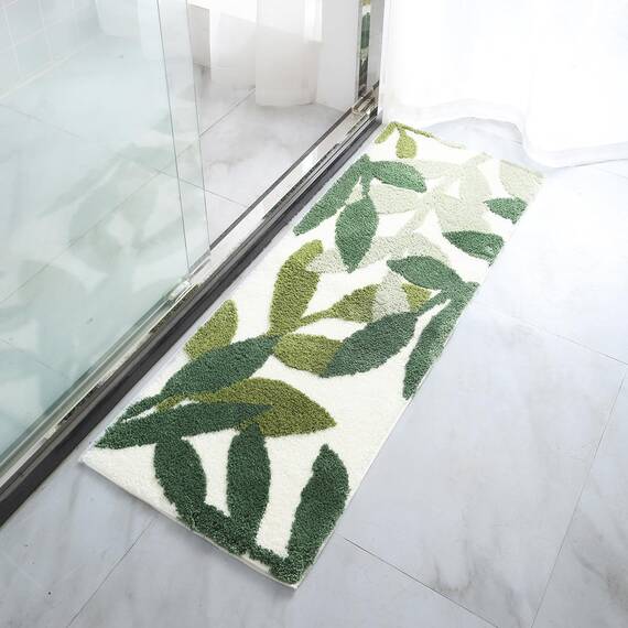 ZebraSmile Leaves Plüsch-Mikrofaser, stark, wasserabsorbierend, Grün, Badteppich mit Rutschfester Rückseite, Badezimmerteppich für Badezimmer, Boden, Badematte, niedlich, 45 x 120 cm
