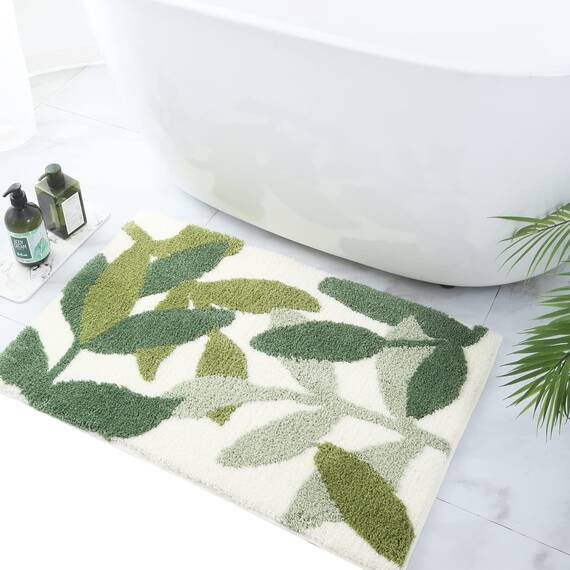 ZebraSmile Kleine Badezimmerteppiche, 40,6 x 61 cm, grüne Blätter, Mikrofaser, Badvorleger, wasserabsorbierend, Badezimmerteppich mit rutschfester Rückseite, für Waschbecken, Dusche, Boden,