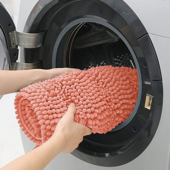 ACCUMTEK Gestreifter Badezimmerteppich, 121,9 x 50,8 cm, ultraweich, rutschfest, Chenille, saugfähig, flauschig, zottelig, Badematten für Badezimmer, Schlafzimmer, Küche, Dusche, Badewanne