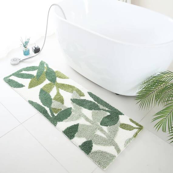 ZebraSmile Leaves Plüsch-Mikrofaser, stark, wasserabsorbierend, Grün, Badteppich mit Rutschfester Rückseite, Badezimmerteppich für Badezimmer, Boden, Badematte, niedlich, 45 x 120 cm