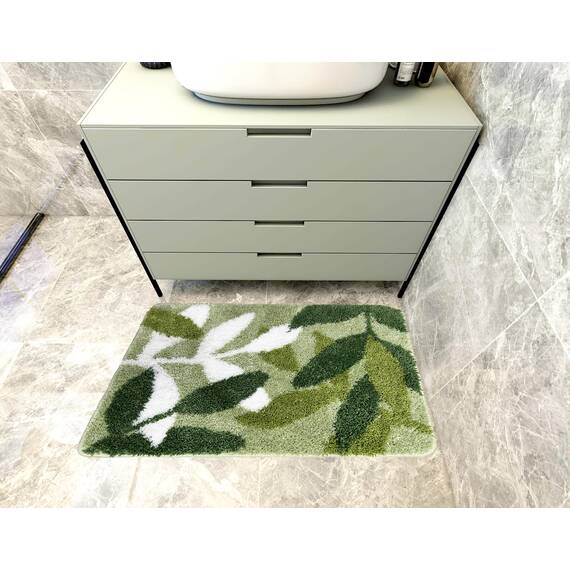 ZebraSmile Badezimmerteppich mit salbeigrünem Blattmuster, Mikrofaser-Badematte, wasserabsorbierender Badteppich mit rutschfester Rückseite für Waschbecken, Dusche, Boden, Schlafzimmer, als Fußmatte
