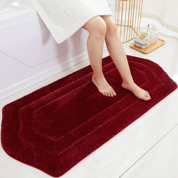 COSY HOMEER Extra Dicke Badteppiche für Badezimmer – Anti-Rutsch-Badwäsche-Set, Matten, weicher Plüsch, 100% Starkes Polyester, für Wohnzimmer, Schlafzimmer, wasserabsorbierend (rot, 61 x 122 cm)