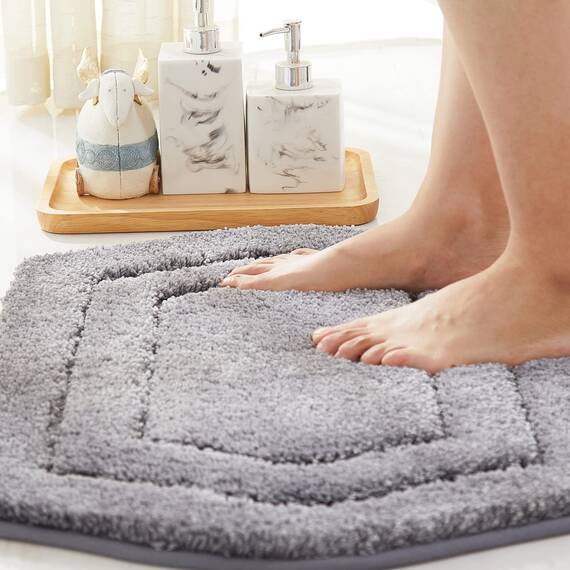 COSY HOMEER Extra dicke Badteppiche für Badezimmer – rutschfeste Badematten, weiches Plüschgarn, zottelig, 100 % starkes Mirco-Polyester-Matte, Wohnzimmer, wasserabsorbierend (grau, 61x91 cm)