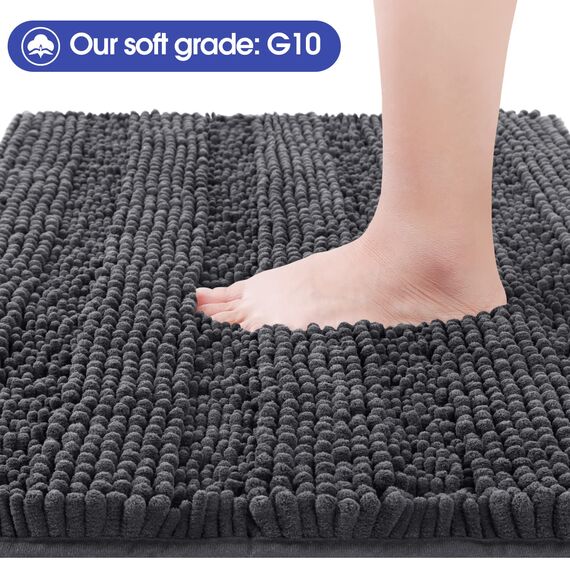 ACCUMTEK Gestreifter Badezimmerteppich, 120,7 x 61 cm, ultraweich, rutschfest, Chenille, saugfähig, flauschig, zottelig, Badematten für Badezimmer, Schlafzimmer, Küche, Dusche, Badewanne, Dunkelgrau,