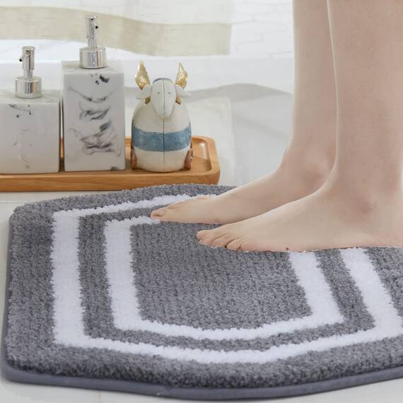 COSY HOMEER Extra dickes Badteppich-Set – rutschfeste Badematten, weicher Plüsch, 100 % starke Mirco-Polyester-Matte, Wohnzimmer, Badezimmermatte, Boden, wasserabsorbierend (grau, 61x121 + 50x81 cm)