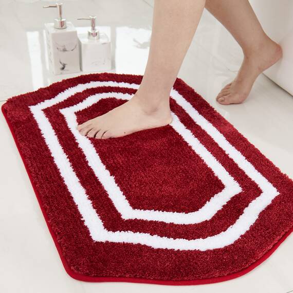 COSY HOMEER Extra dickes Badwäsche-Set, Teppiche, rutschfeste Badematten, weicher Plüsch, 100 % starkes Polyester, für Wohnzimmer, Badezimmer, wasserabsorbierend (rot, 61 x 122 cm)
