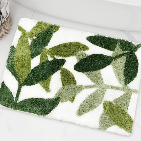 ZebraSmile Kleine Badezimmerteppiche, 40,6 x 61 cm, grüne Blätter, Mikrofaser, Badvorleger, wasserabsorbierend, Badezimmerteppich mit rutschfester Rückseite, für Waschbecken, Dusche, Boden,