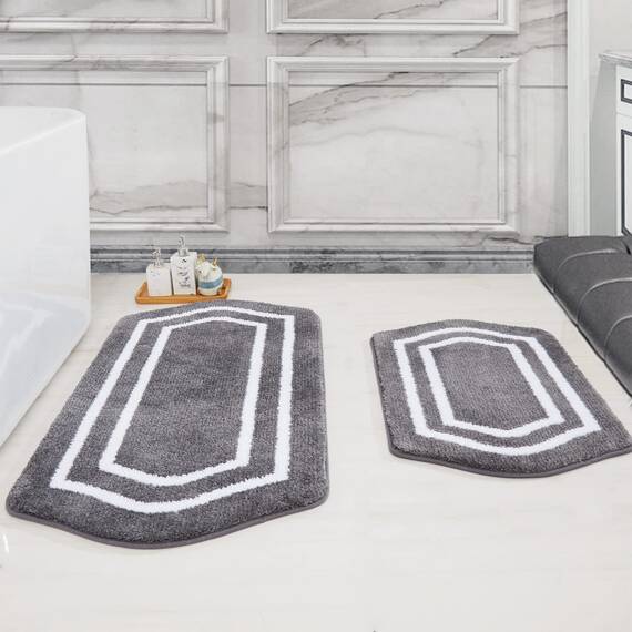 COSY HOMEER Extra dickes Badteppich-Set – rutschfeste Badematten, weicher Plüsch, 100 % starke Mirco-Polyester-Matte, Wohnzimmer, Badezimmermatte, Boden, wasserabsorbierend (grau, 61x121 + 50x81 cm)