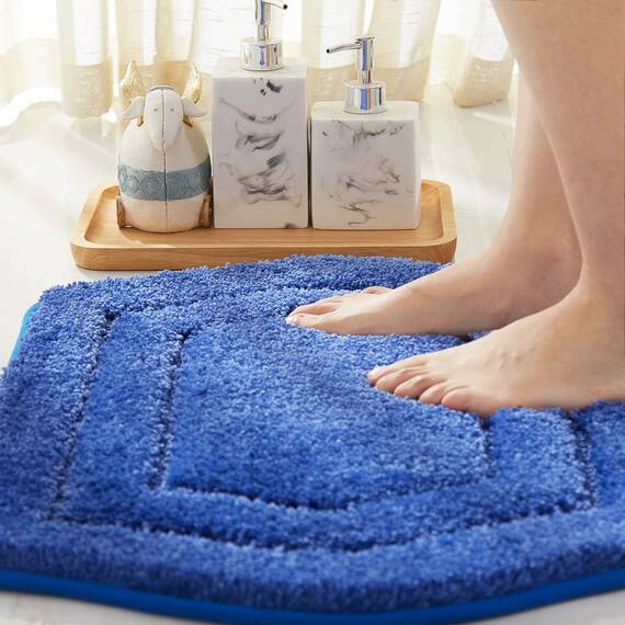 COSY HOMEER Extra dicke Badteppiche für Badezimmer – rutschfeste Badematten, weiches Plüschgarn, zottelig, 100 % starkes Mirco-Polyester-Matte, Wohnzimmer, wasserabsorbierend (blau, 61x91 cm)