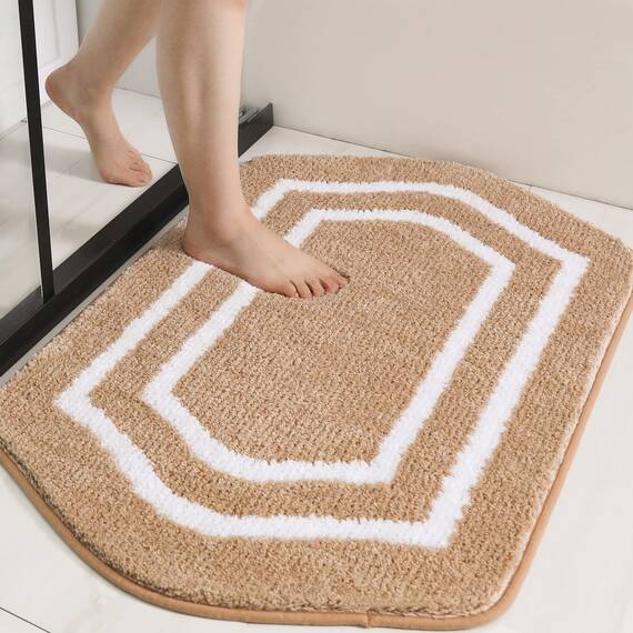 COSY HOMEER Extra dickes Badwäsche-Set, Teppiche, rutschfeste Badematten, weicher Plüsch, 100 % starkes Polyester, für Wohnzimmer, Badezimmer, wasserabsorbierend, Beige, 61 x 91 cm