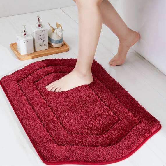 COSY HOMEER Extra dicke Badteppiche für Badezimmer – rutschfeste Badematten, weiches Plüschgarn, zottelig, 100 % starkes Mirco-Polyester-Matte, Wohnzimmer, wasserabsorbierend (rot, 61x91 cm)