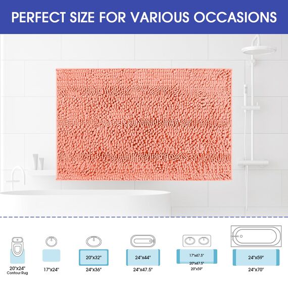 ACCUMTEK Gestreifter Badezimmerteppich, 121,9 x 50,8 cm, ultraweich, rutschfest, Chenille, saugfähig, flauschig, zottelig, Badematten für Badezimmer, Schlafzimmer, Küche, Dusche, Badewanne