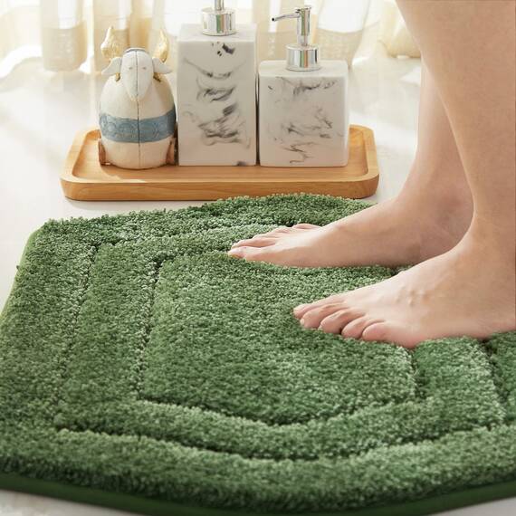 COSY HOMEER Extra dicke Badteppiche für Badezimmer – rutschfeste Badematten, weiches Plüschgarn, zottelig, 100 % starkes Mirco-Polyester-Matte, Wohnzimmer, wasserabsorbierend (grün, 61x91 cm)