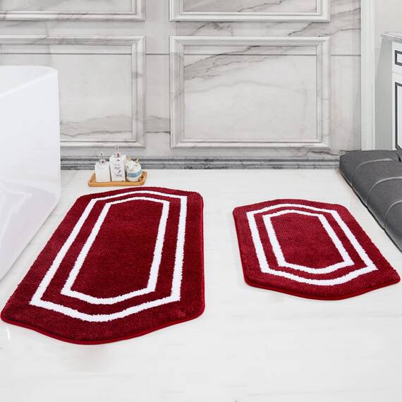 COSY HOMEER Extra dickes Badteppich-Set – rutschfeste Badematten, weicher Plüsch, 100 % starke Mirco-Polyester-Matte, Wohnzimmer, Badezimmermatte, Boden, wasserabsorbierend (rot, 61x121 + 50x81 cm)