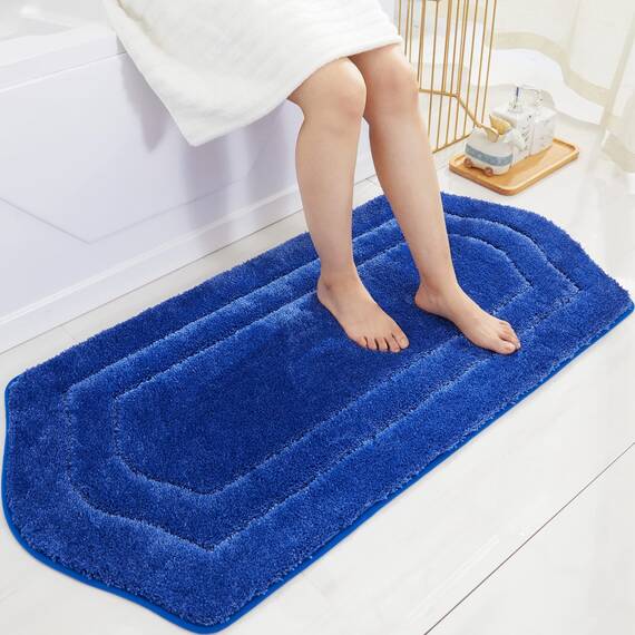 COSY HOMEER Extra dicker Badteppich für Badezimmer – rutschfeste Badematten, weiches Plüschgarn, zottelig, 100 % starkes Mikro-Polyester, Matte für Wohnzimmer, wasserabsorbierend (blau, 61 x 122 cm)
