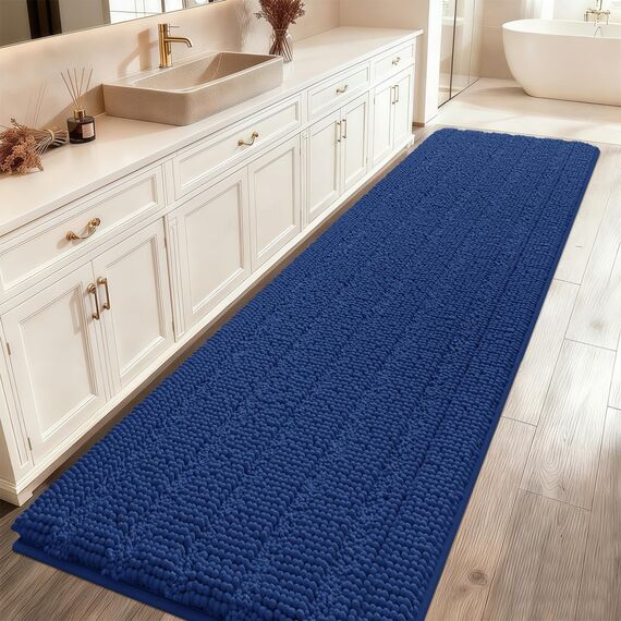 ACCUMTEK Gestreifter Badezimmerteppich, 149,9 x 50,8 cm, ultraweich, rutschfest, Chenille, saugfähig, flauschig, zottelig, Badematten für Badezimmer, Schlafzimmer, Küche, Dusche, Badewanne