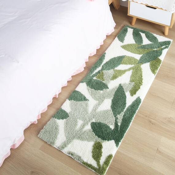 ZebraSmile Leaves Plüsch-Mikrofaser, stark, wasserabsorbierend, Grün, Badteppich mit Rutschfester Rückseite, Badezimmerteppich für Badezimmer, Boden, Badematte, niedlich, 45 x 120 cm