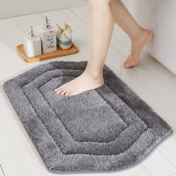 COSY HOMEER Extra dicke Badteppiche für Badezimmer – rutschfeste Badematten, weiches Plüschgarn, zottelig, 100 % starkes Mirco-Polyester-Matte, Wohnzimmer, wasserabsorbierend (grau, 61x91 cm)