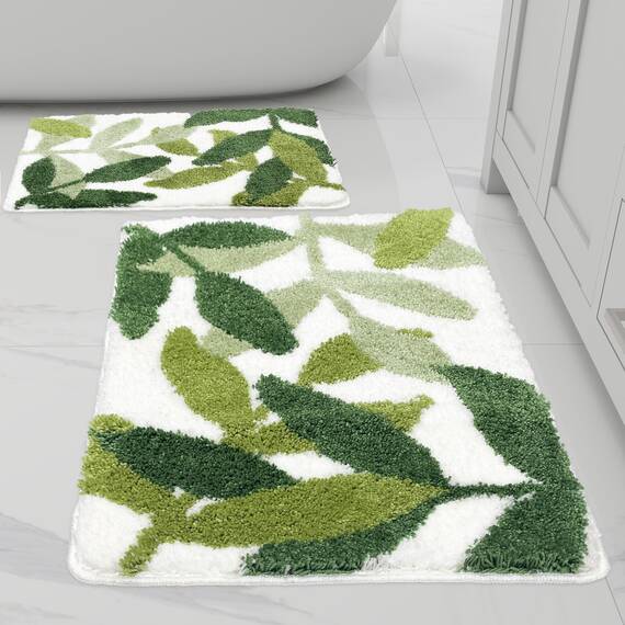 ZebraSmile Badezimmerteppich-Set, 2-teilig, rutschfest, wasserabsorbierend, Badvorleger, Blatt-Badteppich, niedliche Badezimmermatten (44,5 x 64,8 cm + 49,5 x 80 cm)