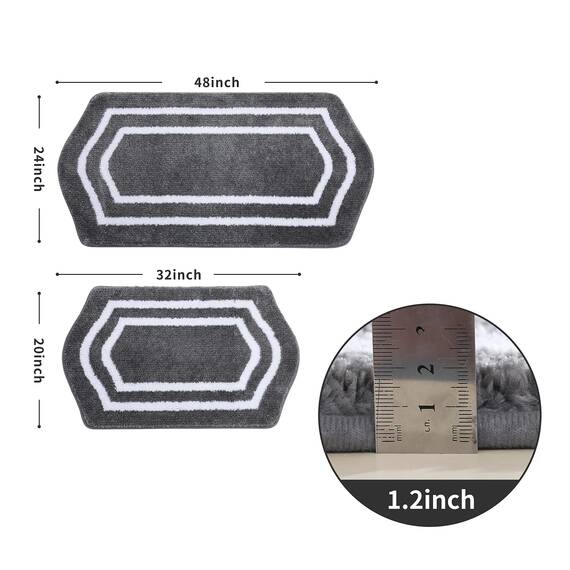 COSY HOMEER Extra dickes Badteppich-Set – rutschfeste Badematten, weicher Plüsch, 100 % starke Mirco-Polyester-Matte, Wohnzimmer, Badezimmermatte, Boden, wasserabsorbierend (grau, 61x121 + 50x81 cm)