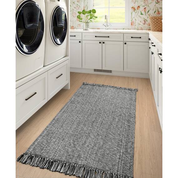 Collive Waschbarer Teppich, 90x152 cm, moderne gewebte Küchenteppiche, grau/cremefarben, geflochten, Baumwolle, für den Innenbereich, Fußmatte, Überwurf, Schlammzimmer, Waschküche