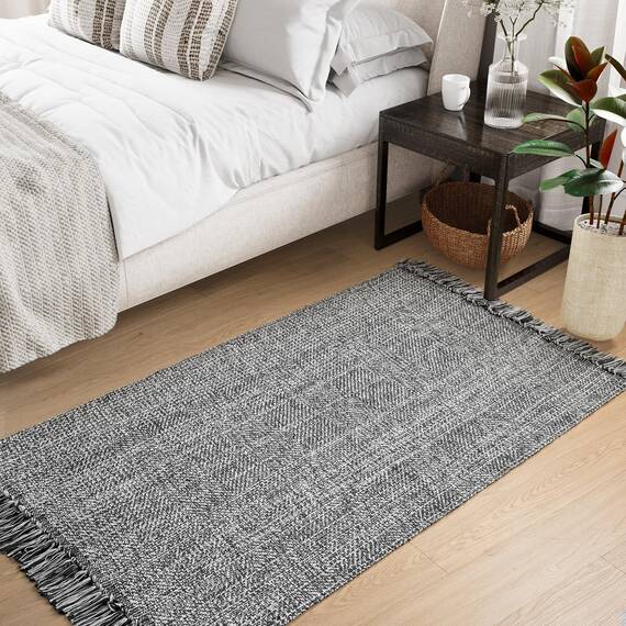 Collive Waschbarer Teppich, 90x152 cm, moderne gewebte Küchenteppiche, grau/cremefarben, geflochten, Baumwolle, für den Innenbereich, Fußmatte, Überwurf, Schlammzimmer, Waschküche