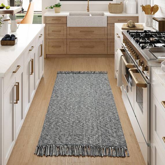 Collive Waschbarer Teppich, 90x152 cm, moderne gewebte Küchenteppiche, grau/cremefarben, geflochten, Baumwolle, für den Innenbereich, Fußmatte, Überwurf, Schlammzimmer, Waschküche