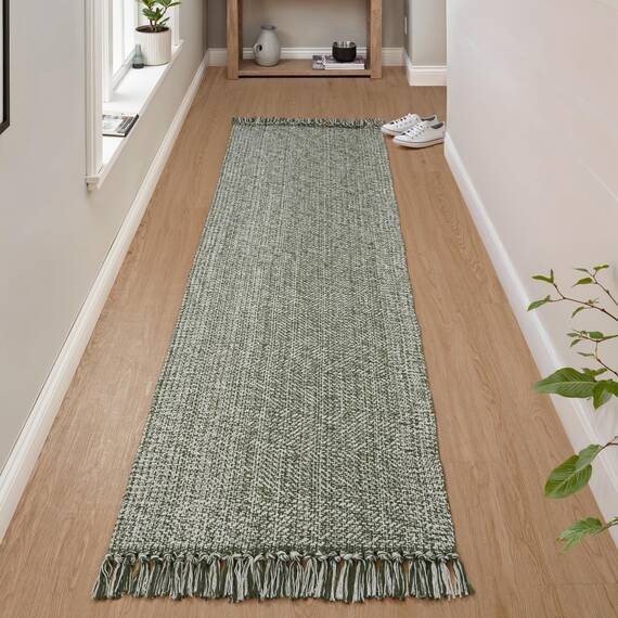 Collive Boho-Läufer für Flure, 6 x 2,1 m, waschbarer Küchenläufer, flaches Profil, neutraler Eingangsbereich, olivgrün/cremefarben, geflochtene Baumwolle, Bodenteppich für Waschküche, Schlafzimmer,