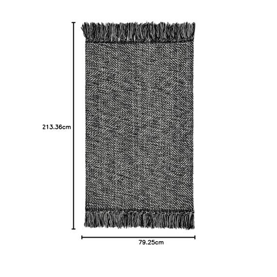 Collive Langer Flurläufer, 6.6x1.8 m, waschbarer Läufer für den Eingangsbereich, schwarz/cremefarben, geflochten, gewebt, Küchenläufer, niedriges Profil, Haustür, Schlafzimmer, Tür