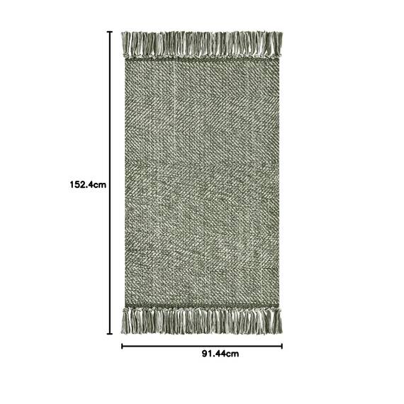Collive Waschbarer Teppich, moderner, gewebter Küchenteppich, 90 x 150 cm, olivgrün/cremefarben, geflochtene Baumwolle, für den Eingangsbereich, Wohnzimmer, Kinderzimmer, Schlammzimmer, Waschküche