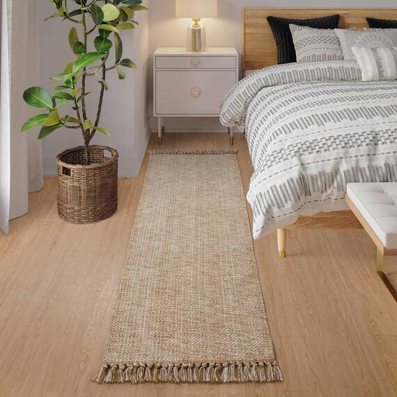 Collive Boho-Läufer für Flure, 6 x 2,1 m, waschbarer Küchenläufer, flaches Profil, neutraler Eingangsbereich, hellbraun/cremefarben, geflochtene Baumwolle, Bodenteppich für Waschküche, Schlafzimmer,