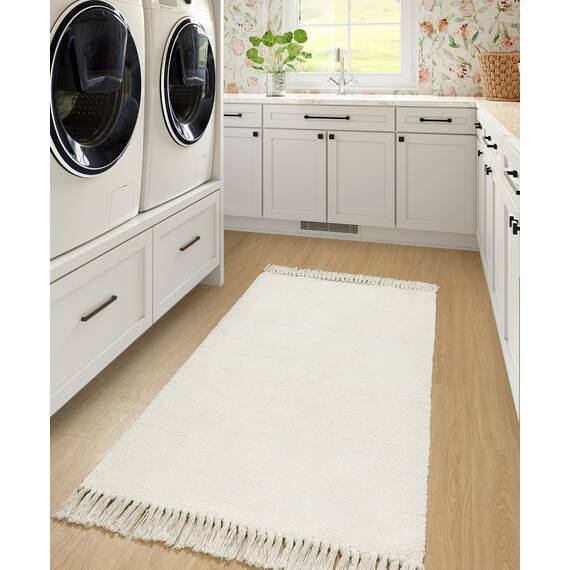 Collive Waschbarer Teppich, 90x152 cm, moderne gewebte Küchenteppiche, weiß/cremefarben, geflochten, Baumwolle, für den Innenbereich, Fußmatte, Überwurf, Schlammzimmer, Waschküche