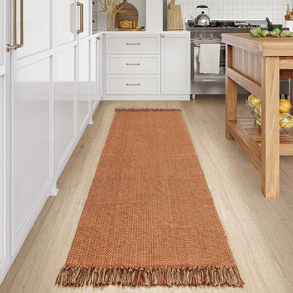 Collive Langer Flurteppich, 7,6 x 2,1 m, waschbar, für den Eingangsbereich, Terrakotta, geflochtene Teppiche, flaches Profil, Bodenteppich für Waschküche, Schlafzimmer