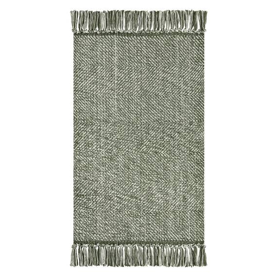 Collive Waschbarer Teppich, moderner, gewebter Küchenteppich, 90 x 150 cm, olivgrün/cremefarben, geflochtene Baumwolle, für den Eingangsbereich, Wohnzimmer, Kinderzimmer, Schlammzimmer, Waschküche