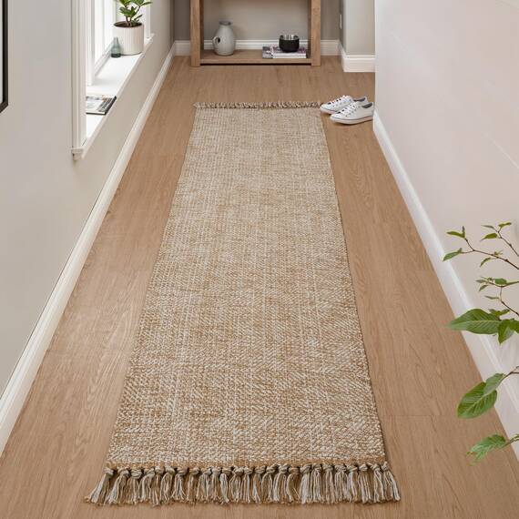 Collive Boho-Läufer für Flure, 6 x 2,1 m, waschbarer Küchenläufer, flaches Profil, neutraler Eingangsbereich, hellbraun/cremefarben, geflochtene Baumwolle, Bodenteppich für Waschküche, Schlafzimmer,