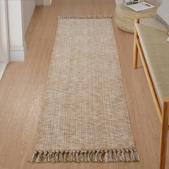 Collive Boho-Läufer für Flure, 6 x 2,1 m, waschbarer Küchenläufer, flaches Profil, neutraler Eingangsbereich, hellbraun/cremefarben, geflochtene Baumwolle, Bodenteppich für Waschküche, Schlafzimmer,