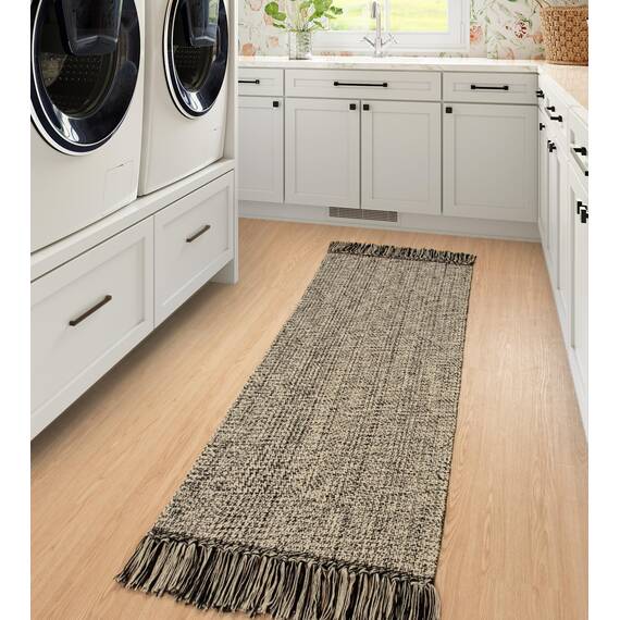 Collive Flur-Läuferteppich, waschbar, Natur/Schwarz, moderner Eingangsläufer, handgewebt, Baumwolle, Boho, Küchenläufer, Teppiche für Schlafzimmer, Waschküche, Haustür, Bauernhaus, Badezimmerteppich,