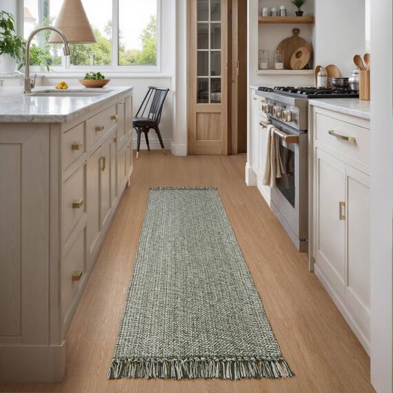 Collive Boho-Läufer für Flure, 6 x 2,1 m, waschbarer Küchenläufer, flaches Profil, neutraler Eingangsbereich, olivgrün/cremefarben, geflochtene Baumwolle, Bodenteppich für Waschküche, Schlafzimmer,