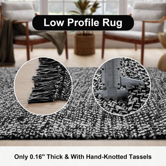 Collive Komfortabler Teppich, 122x152 cm, schwarz/cremefarben, gewebte Baumwolle, Schlafzimmerteppich, moderner Innenbereich, Teppich mit Quaste für Wohnzimmer, Büro, Terrassendekoration