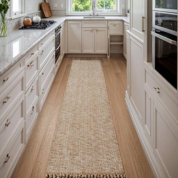 Collive Langer Boho-Läufer-Teppich, 80 x 42 cm, waschbar, für Flur, Hellbraun/Creme, niedriger Flor, Küchenläufer, gewebte Baumwolle, Läufer für Eingangsbereich, Nachttisch
