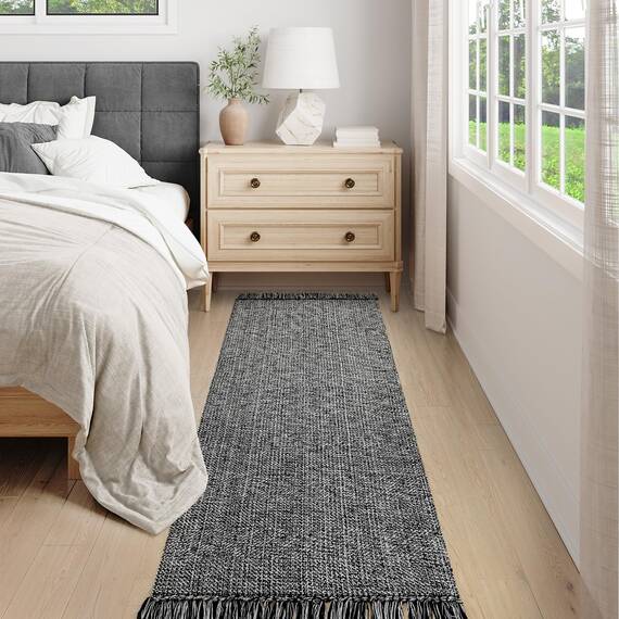 Collive Langer Flurläufer, 6.6x1.8 m, waschbarer Läufer für den Eingangsbereich, schwarz/cremefarben, geflochten, gewebt, Küchenläufer, niedriges Profil, Haustür, Schlafzimmer, Tür