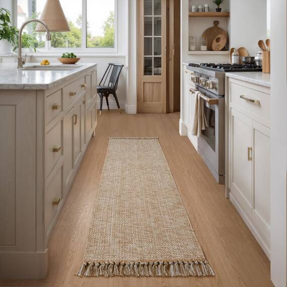 Collive Boho-Läufer für Flure, 6 x 2,1 m, waschbarer Küchenläufer, flaches Profil, neutraler Eingangsbereich, hellbraun/cremefarben, geflochtene Baumwolle, Bodenteppich für Waschküche, Schlafzimmer,