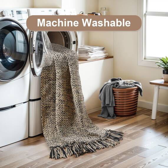 Collive Küchenläufer, handgewebt, wendbar, waschbar, Badezimmerläufer für Eingangsbereich, Natur/Schwarz, Baumwolle, gewebt, Boho, Bauernhaus, Haustür-Teppich für Schlafzimmer, Eingang, Küche, Boden,